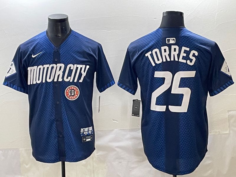 Men 2025 Detroit Tigers 25 Torres Blue Nike MLB Jersey style 7156